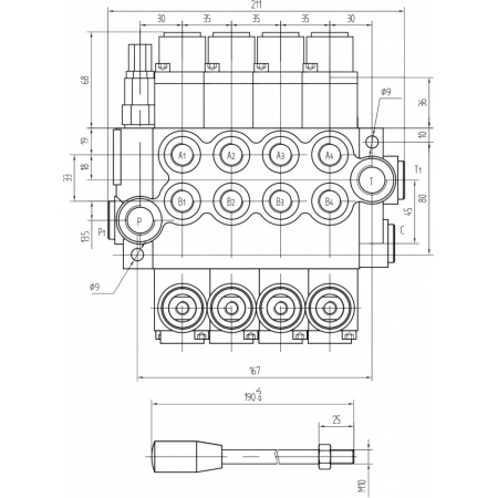 ROZDZIELACZ HYDR. 4SEKCJE 40L 4x ZATRZASK + PRZYŁĄCZA